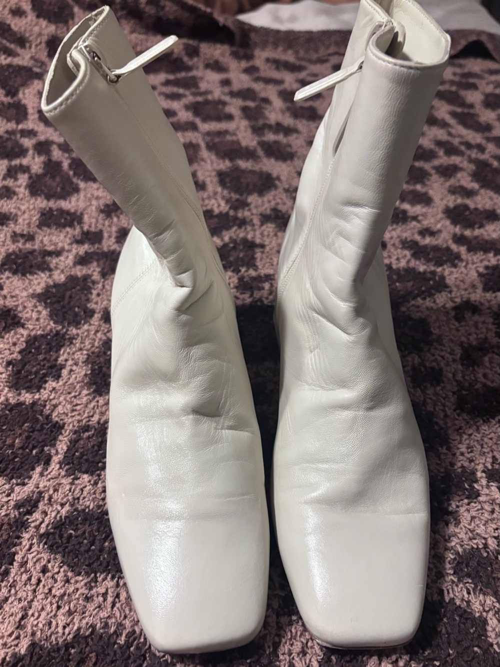 Vince Ivory Leather Square-Toe Ankle Boots